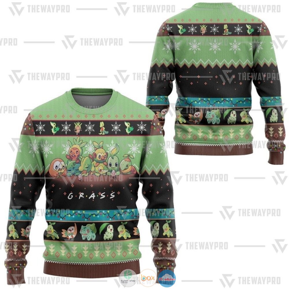 Pokemon Grass Ugly Christmas Sweater 2 Anime Pokemon Grass Christmas Sweater 1