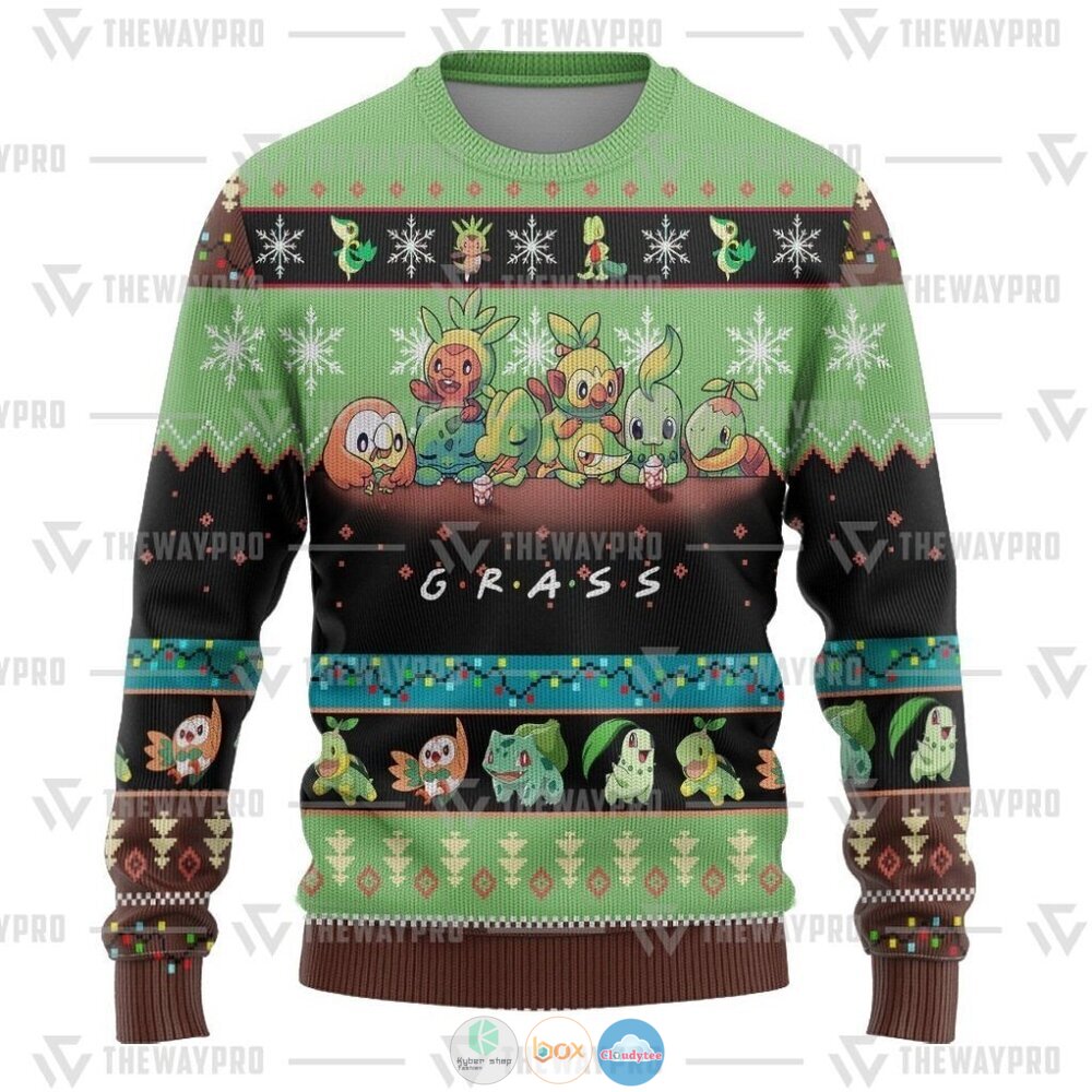 Pokemon Grass Ugly Christmas Sweater 3 Anime Pokemon Grass Christmas Sweater 1 2