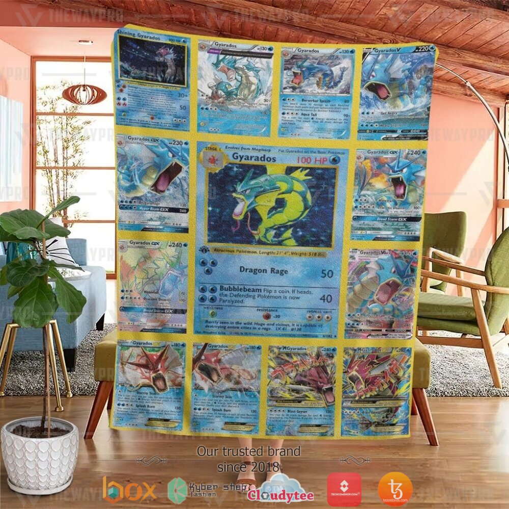 HOT Gyarados Cards Version 2 Pokemon Blanket 2 Anime Pokemon Gyarados Cards Version 2 Soft Blanket 1