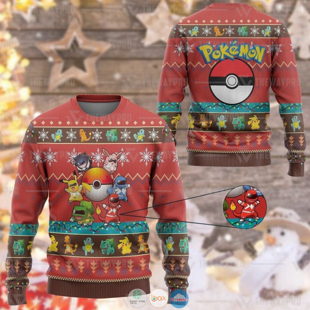 Pokemon Mighty Morphin Go Go Poke Ranger Ugly Christmas Sweater 13 Anime Pokemon Mighty Morphin Go Go Poke Ranger Christmas Sweater