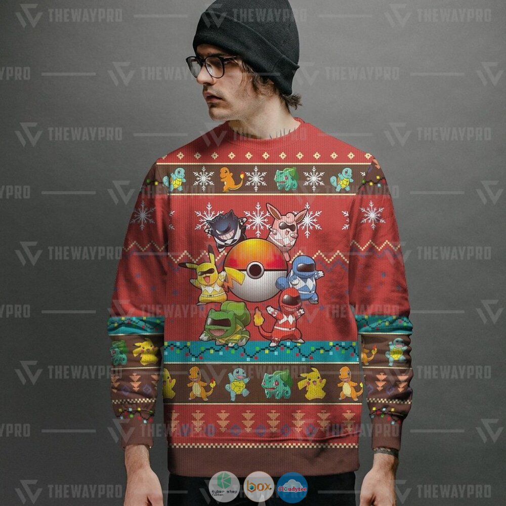 Pokemon Mighty Morphin Go Go Poke Ranger Ugly Christmas Sweater 2 Anime Pokemon Mighty Morphin Go Go Poke Ranger Christmas Sweater 1