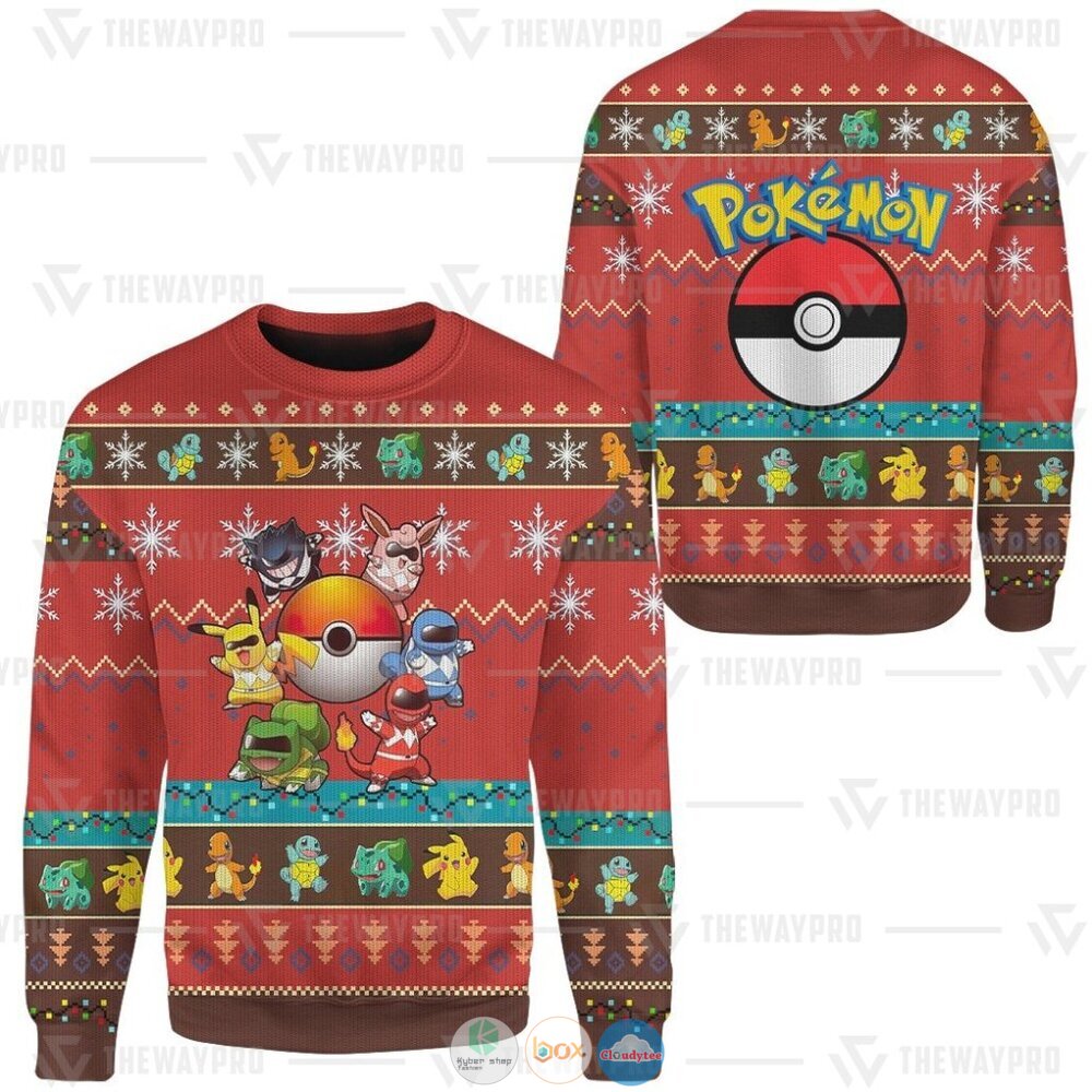 Pokemon Mighty Morphin Go Go Poke Ranger Ugly Christmas Sweater 6 Anime Pokemon Mighty Morphin Go Go Poke Ranger Christmas Sweater 1 2 3 4 5