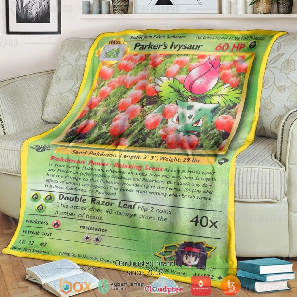 Anime Pokemon Parkers Ivysaur Card Soft Blanket