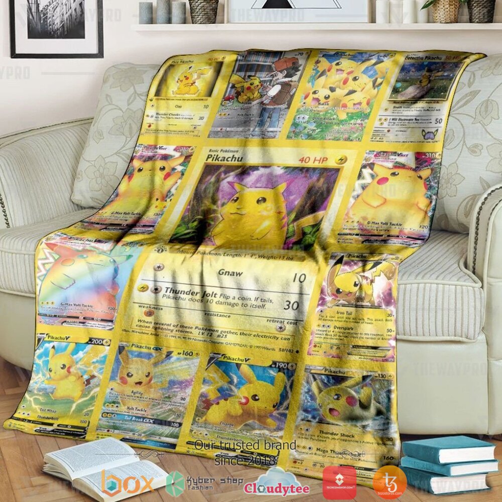 Anime Pokemon Pikachu Cards Version 2 Soft Blanket