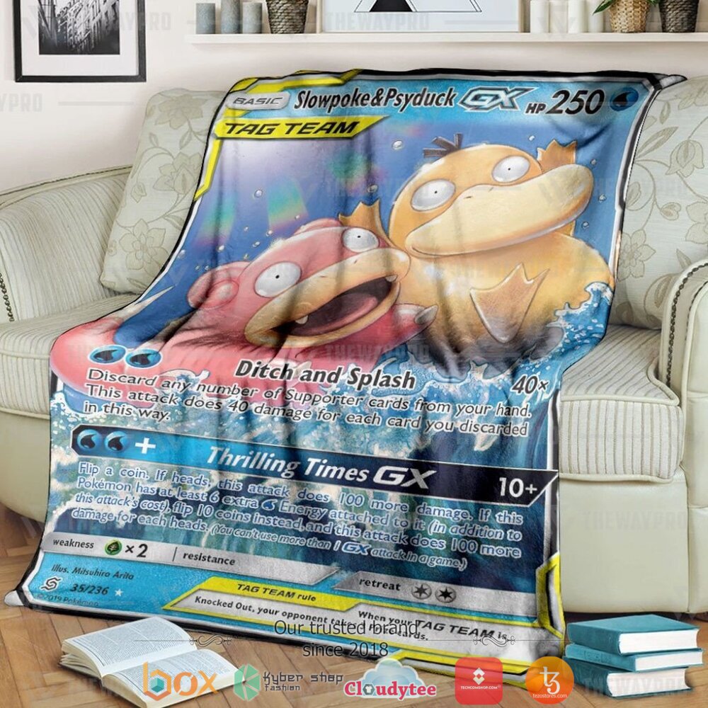 Anime Pokemon Slowpoke Psyduck GX Unified Minds Soft Blanket
