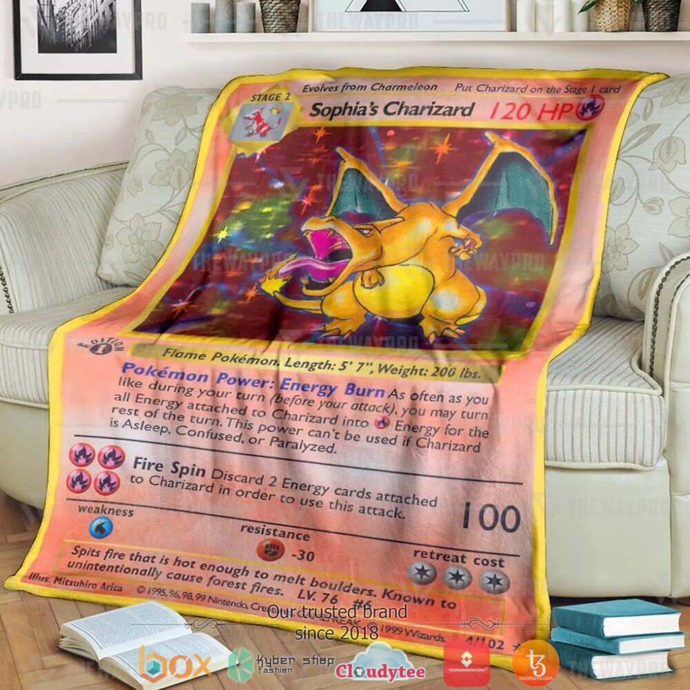 Anime Pokemon Sophias Charizard First Edition Soft Blanket