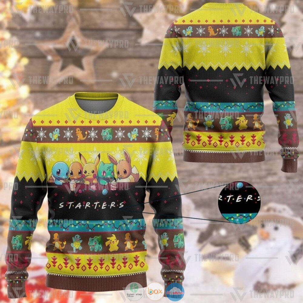 Anime Pokemon Starters Christmas Sweater