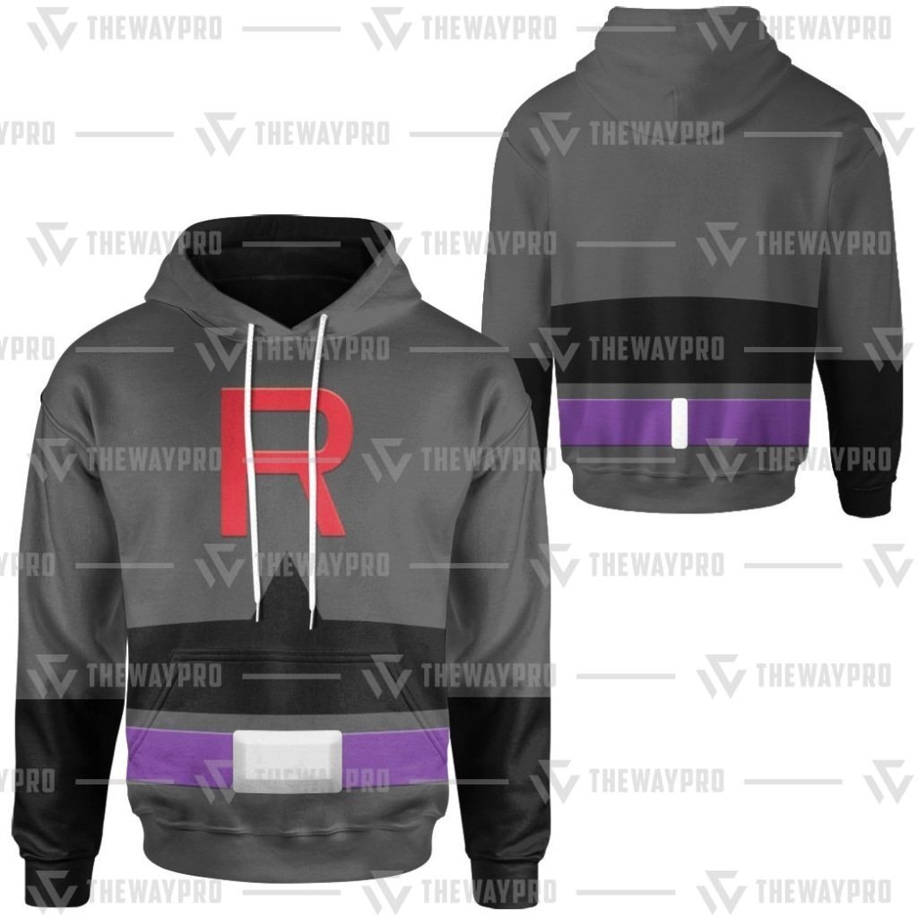 Anime Pokemon Team Rocket Black Suit 3D All Over Printed Hoodie