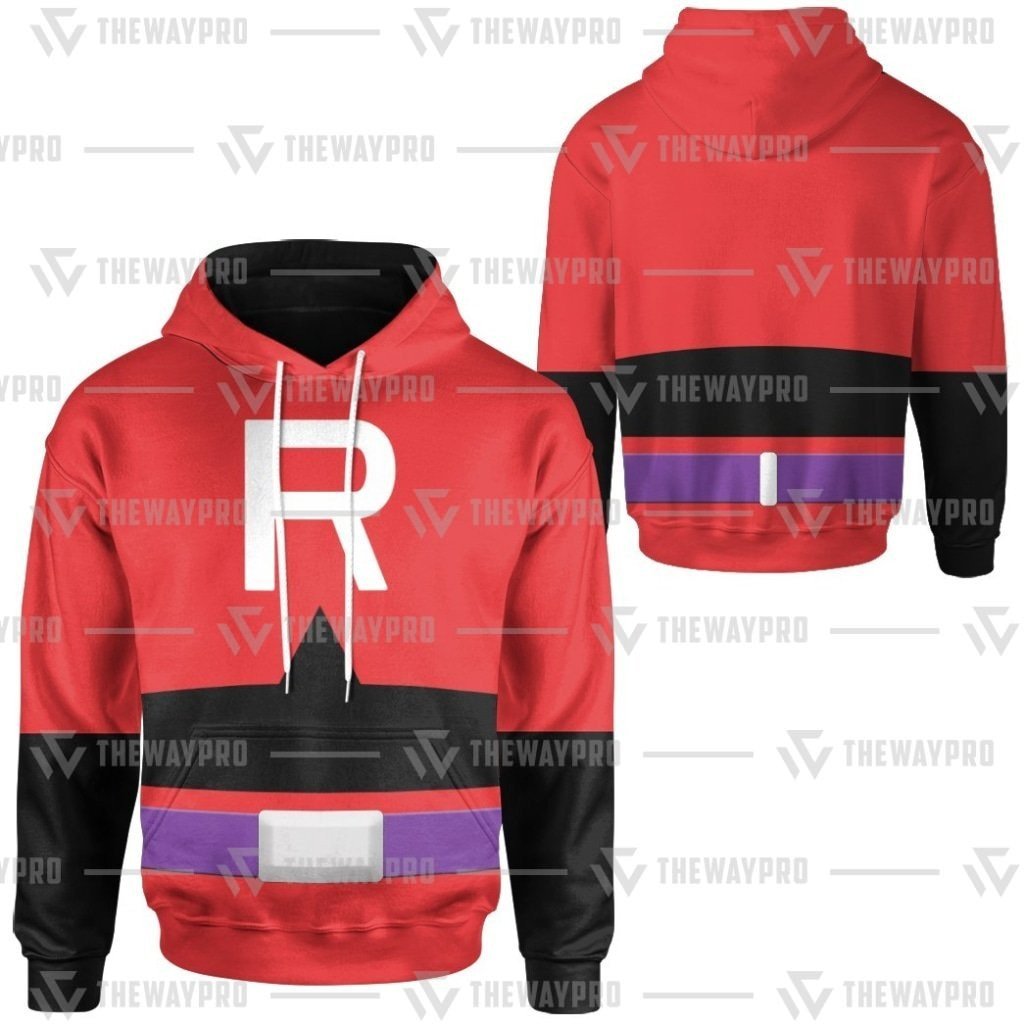 Anime Pokemon Team Rocket Christmas Red Suit 3D All Over Printed Hoodie