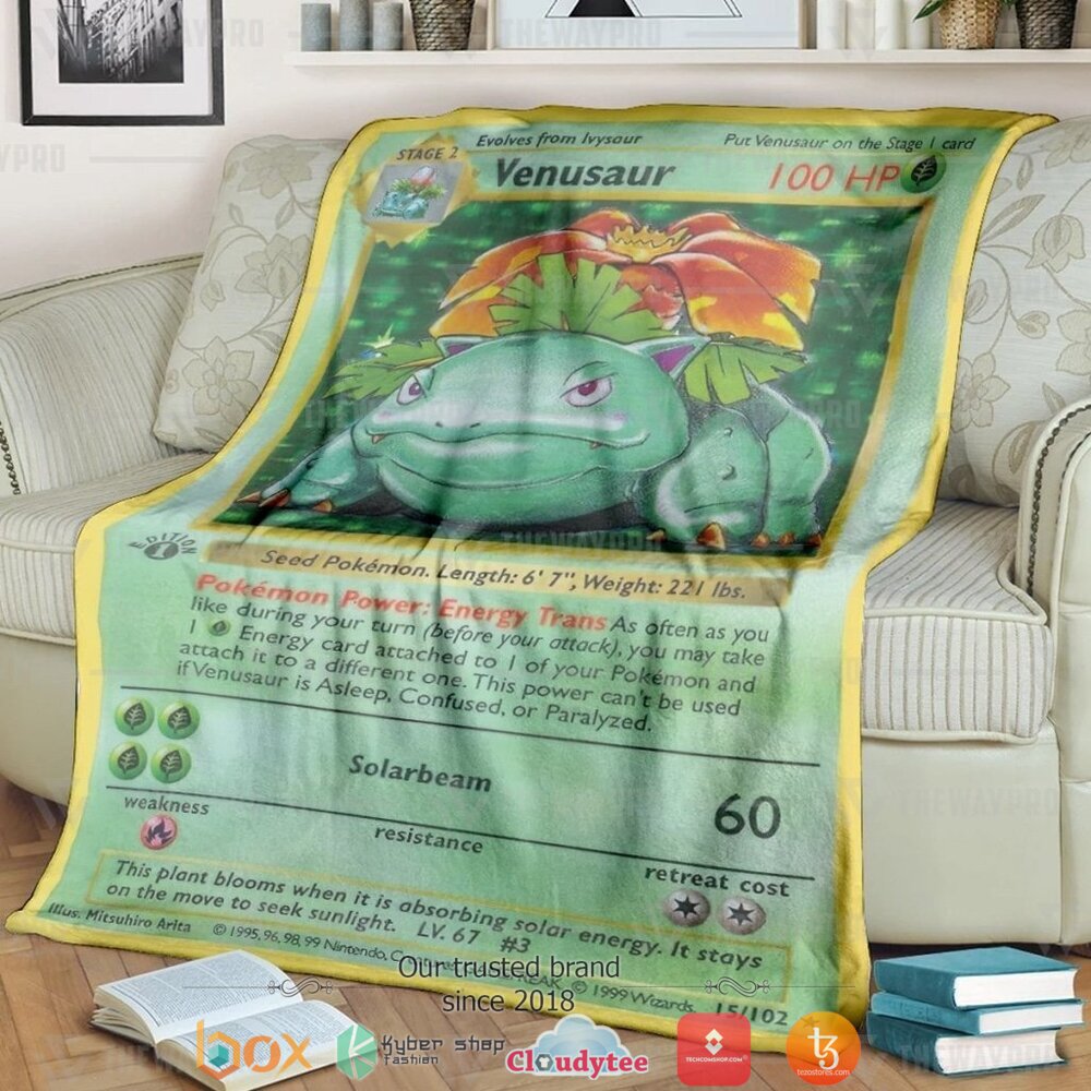 NEW Venusaur Card Pokemon Blanket 1 Anime Pokemon Venusaur Card soft Blanket