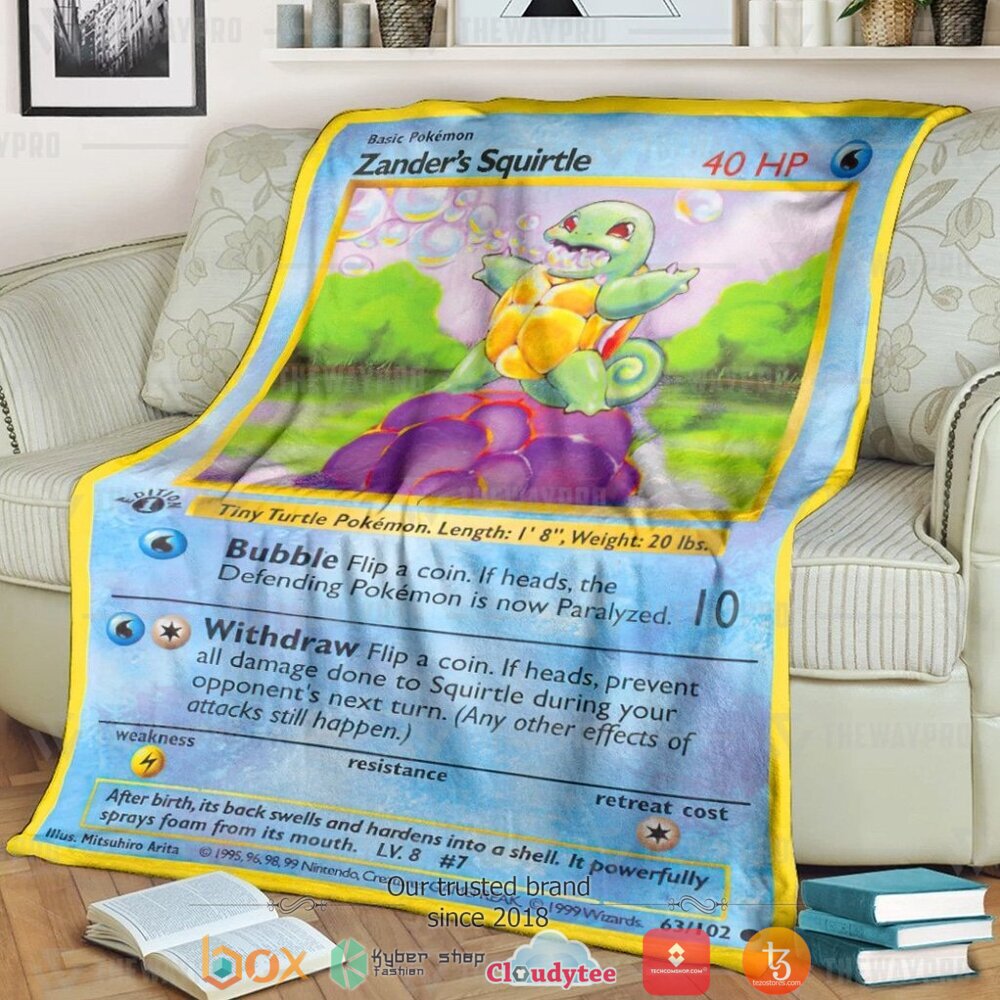 Anime Pokemon Zanders Squirtle First Edition Soft Blanket