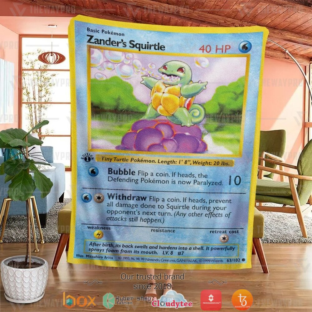 BEST Zander's Squirtle First Edition Pokemon Blanket 22 Anime Pokemon Zanders Squirtle First Edition Soft Blanket 1