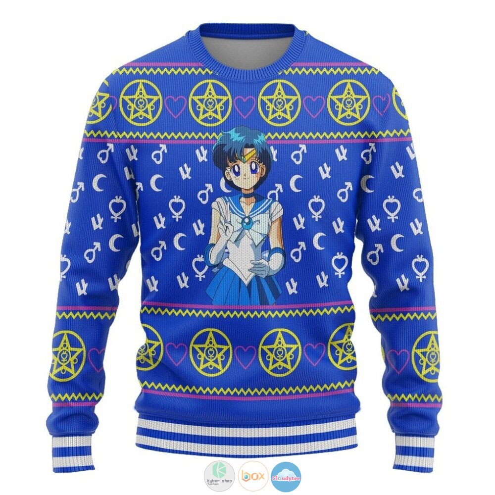 Sailor Moon Mercury Ugly Christmas Sweater 3 Anime Sailor Moon Mercury Christmas Sweater 1 2