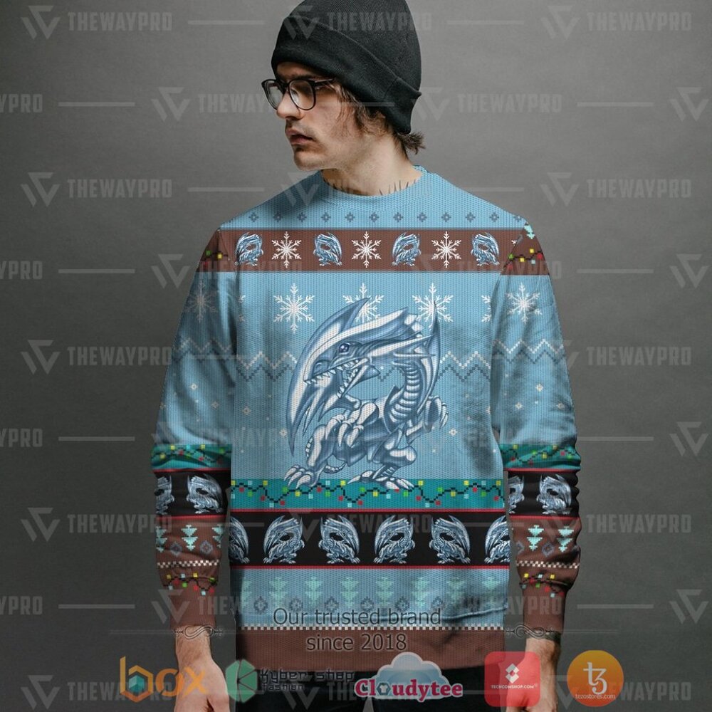 Anime YGO Blue Eyes White Dragon Ugly Christmas Sweater 1 2 3 4 5