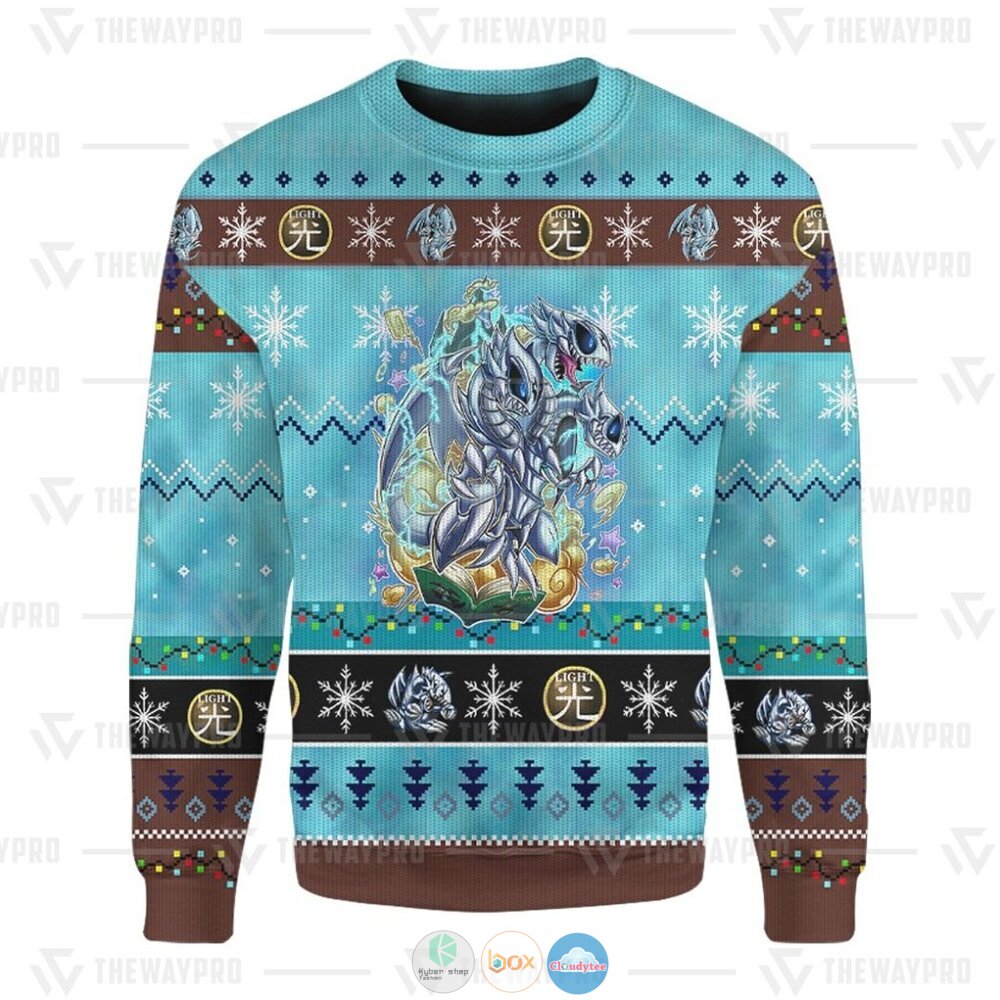 Yu Gi Oh Blue Eyes Toon Ultimate Dragon Ugly Christmas Sweater 5 Anime Yu Gi Oh Blue Eyes Toon Ultimate Dragon Christmas Sweater 1 2 3 4