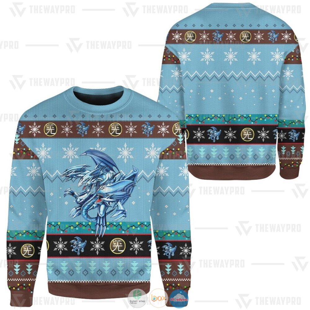Anime Yu Gi Oh Blue Eyes Ultimate White Dragon Christmas Sweater 1 2 3