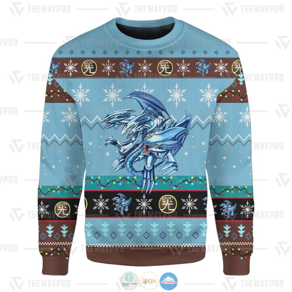 Anime Yu Gi Oh Blue Eyes Ultimate White Dragon Christmas Sweater 1 2 3 4