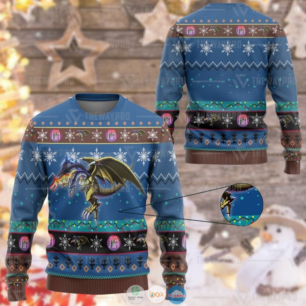 Yu Gi Oh Five Headed Dragon Ugly Christmas Sweater 1 Anime Yu Gi Oh Five Headed Dragon Christmas Sweater