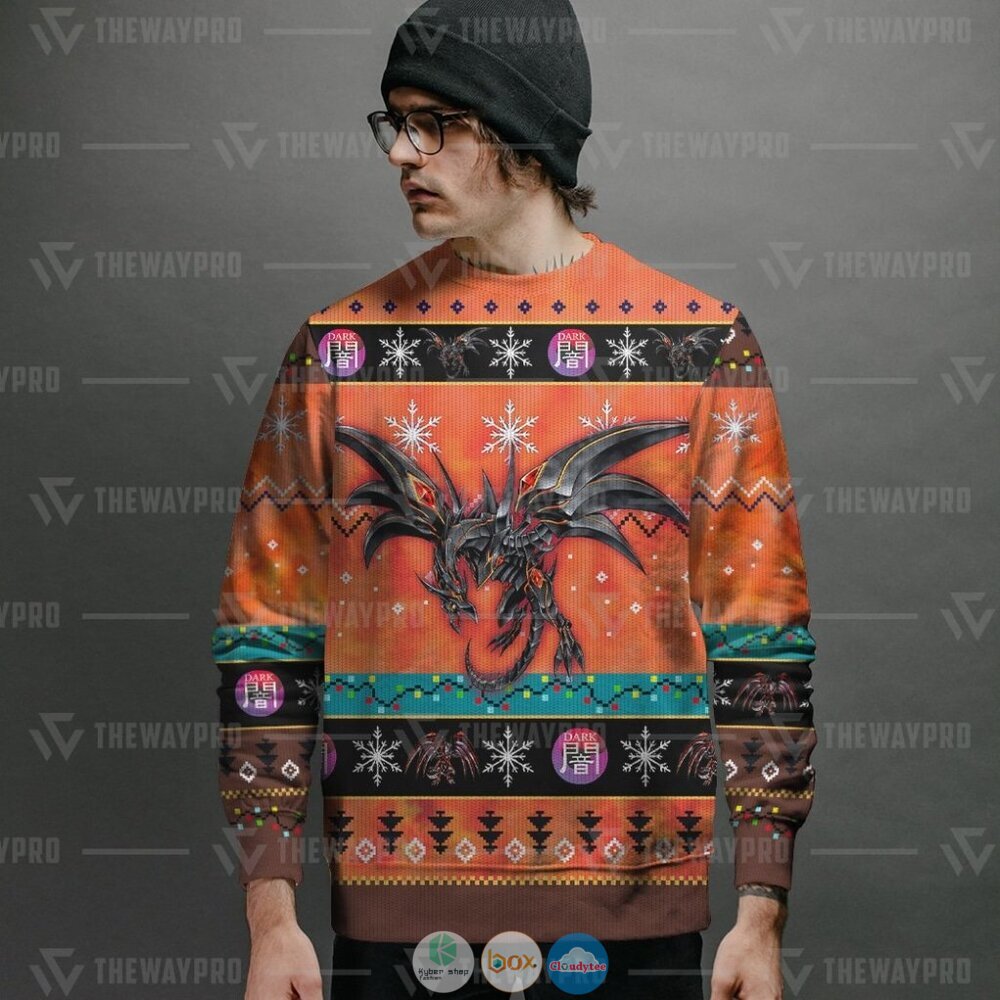 Yu Gi Oh Red-Eyes Darkness Metal Dragon Ugly Christmas Sweater 2 Anime Yu Gi Oh Red Eyes Darkness Metal Dragon Christmas Sweater 1
