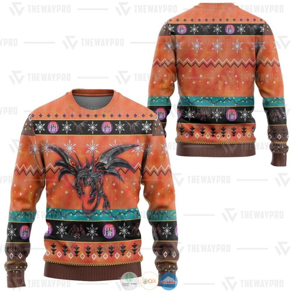 Yu Gi Oh Red-Eyes Darkness Metal Dragon Ugly Christmas Sweater 4 Anime Yu Gi Oh Red Eyes Darkness Metal Dragon Christmas Sweater 1 2 3