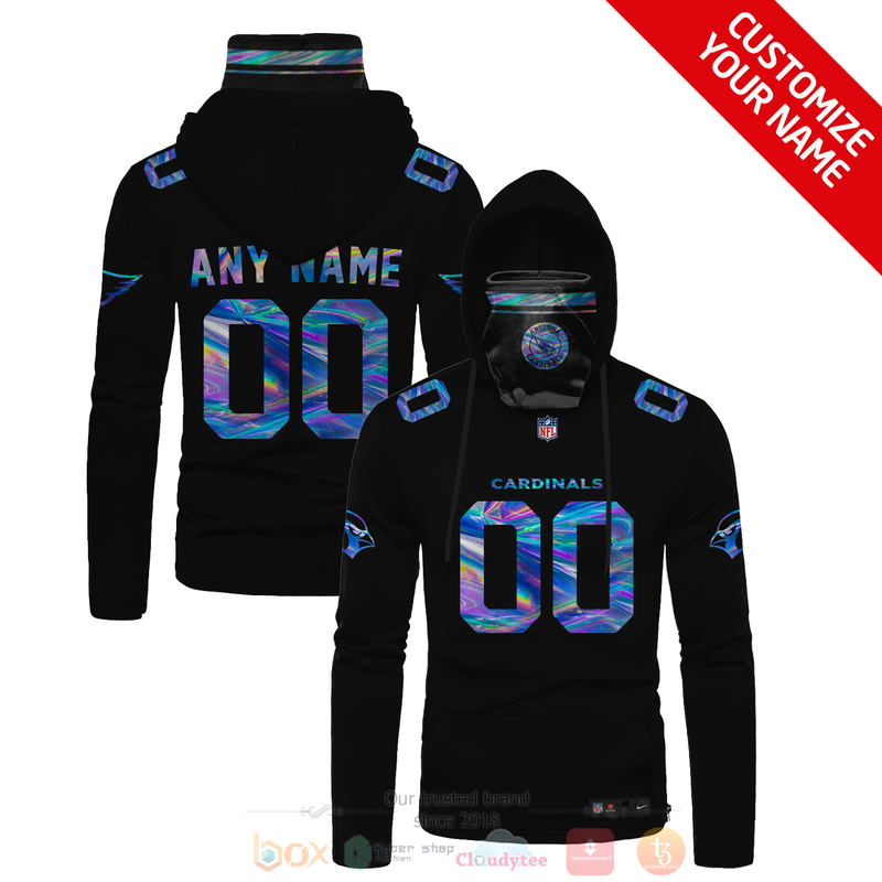 BEST NFL Personalized Arizona Cardinals Black Hologram Custom 3D Hoodie Mask