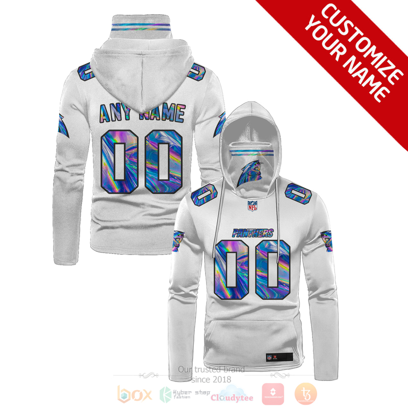 BEST NFL Personalized Carolina Panthers White Hologram Custom 3D Hoodie Mask