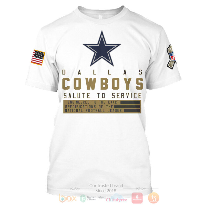 BEST NFL Personalized Dallas Cowboys Salute To Service White Custom 3D Hoodie Shirt 1 2 3 4 5 6
