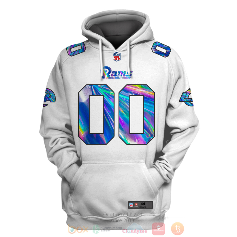 BEST NFL Personalized Los Angeles Rams White Hologram Color Custom 3D Hoodie Shirt 1 2