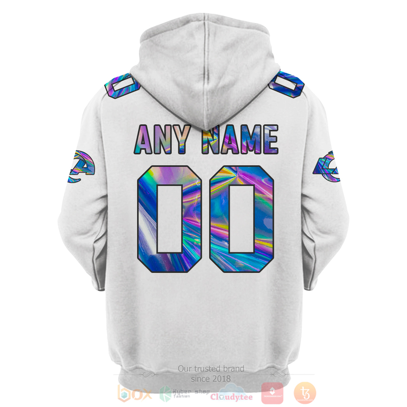BEST NFL Personalized Los Angeles Rams White Hologram Color Custom 3D Hoodie Shirt 1 2 3