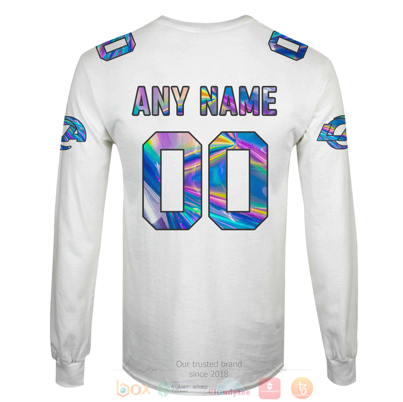BEST NFL Personalized Los Angeles Rams White Hologram Color Custom 3D Hoodie Shirt 1 2 3 4 5