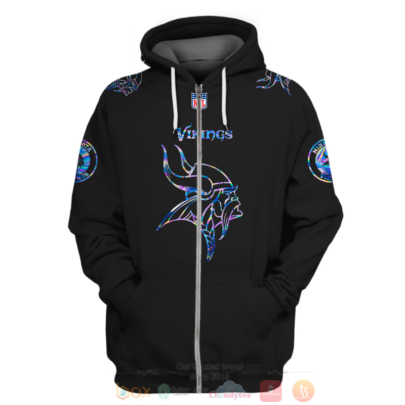BEST NFL Personalized Minnesota Vikings Black Hologram Color Custom 3D Hoodie Shirt 1
