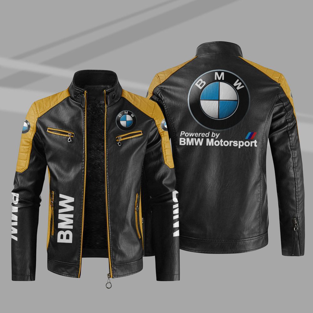 BMW Powered By Motorsport Car Motor Block Leather Jacket 1