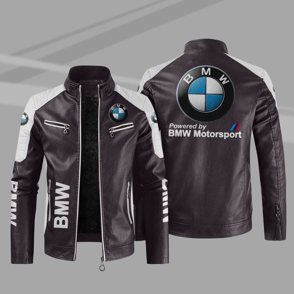 BMW Powered By Motorsport Car Motor Block Leather Jacket 1 2 3 4