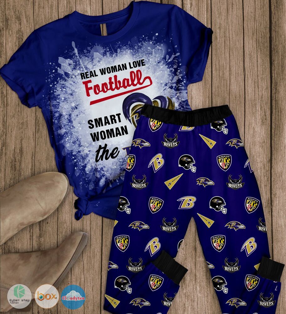 Baltimore Ravens Real Woman love football short sleeves Pajamas Set