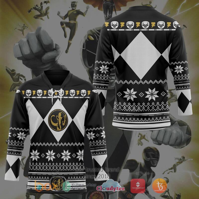 Black Mighty Morphin Power Ranger Hockey Jersey 3 Black Mighty Morphin Power Ranger Hockey Jersey 1 2