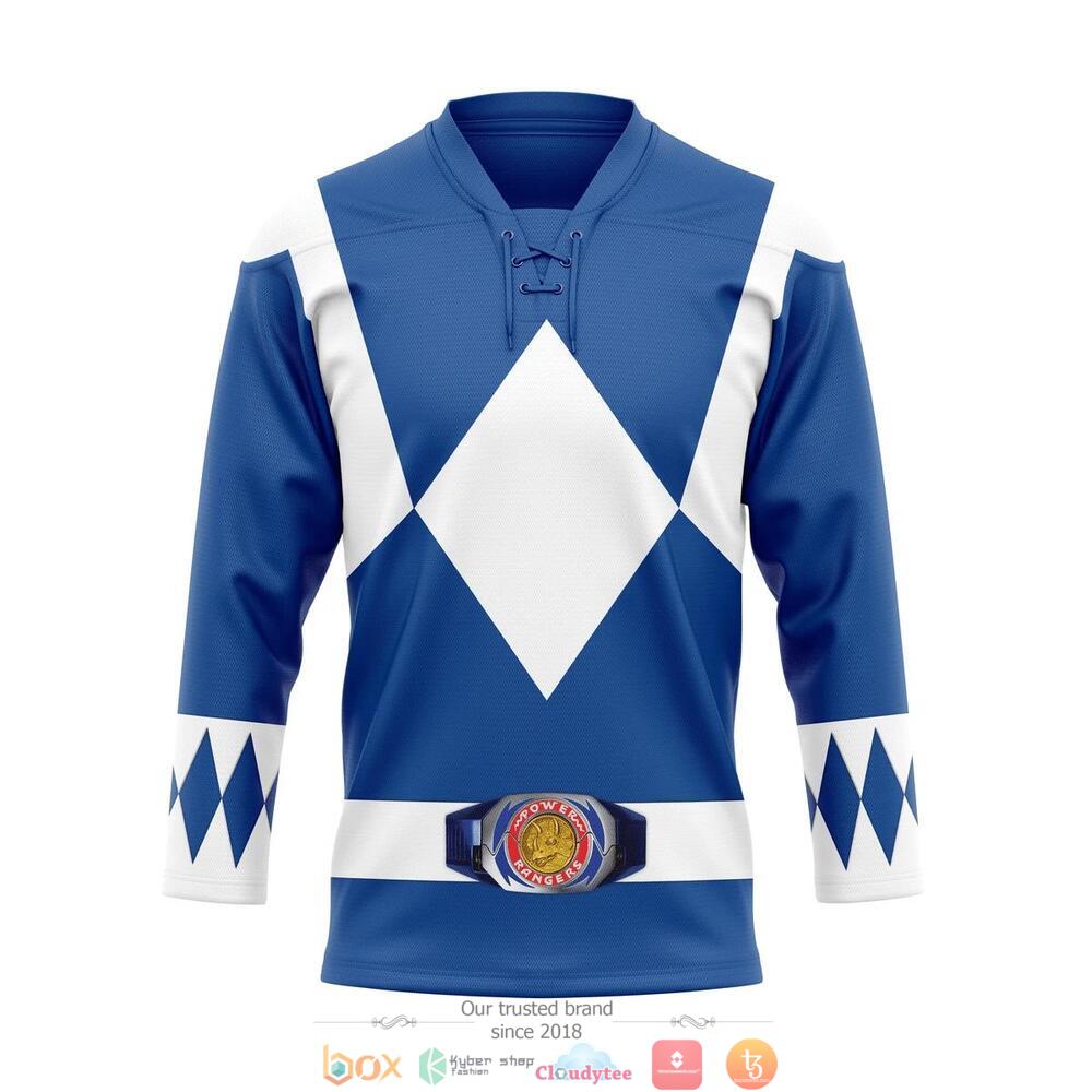 Blue Mighty Morphin Power Ranger hockey jersey