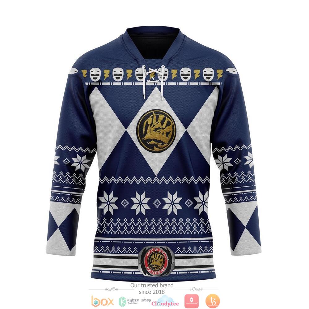 NEW Blue Mighty Morphin Power Rangers hockey jersey 9 Blue Mighty Morphin Power Rangers hockey jersey