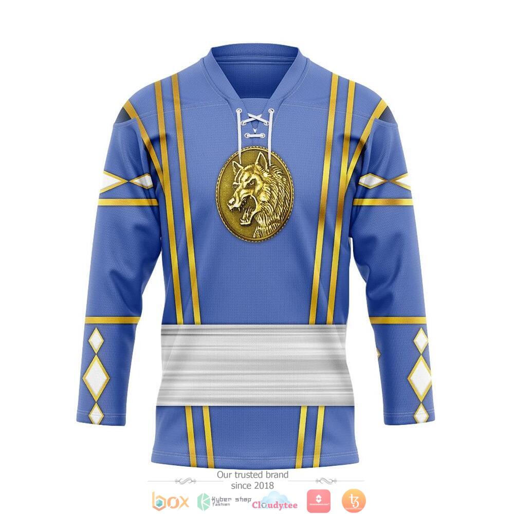NEW Blue Wolf Ninja Mighty Morphin Power Rangers hockey jersey 8 Blue Wolf Ninja Mighty Morphin Power Rangers hockey jersey
