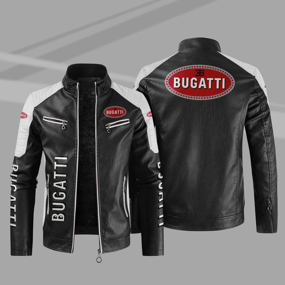 Bugatti Car Motor Block Leather Jacket