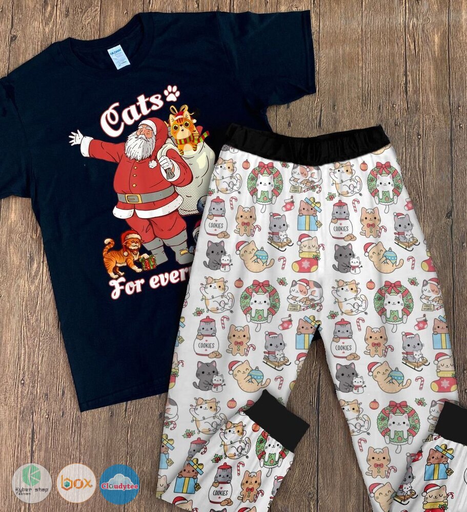 Cats for everybody Santa Claus short sleeves Pajamas Set