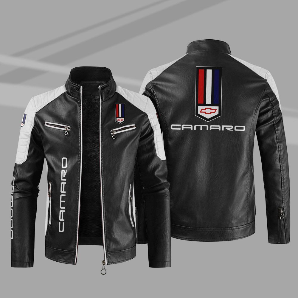 Chevrolet Camaro Car Motor Block Leather Jacket