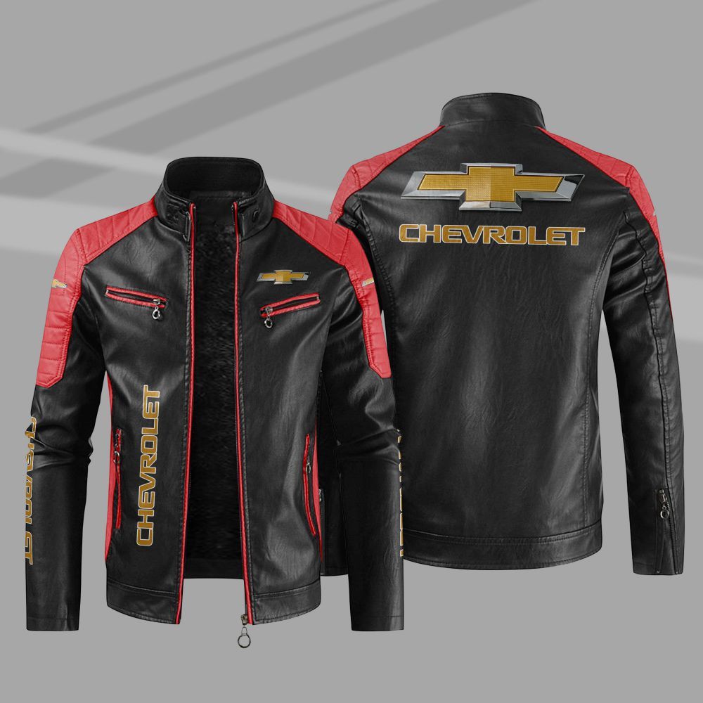 Chevrolet Car Motor Block Leather Jacket 4 Chevrolet Car Motor Block Leather Jacket 1 2 3