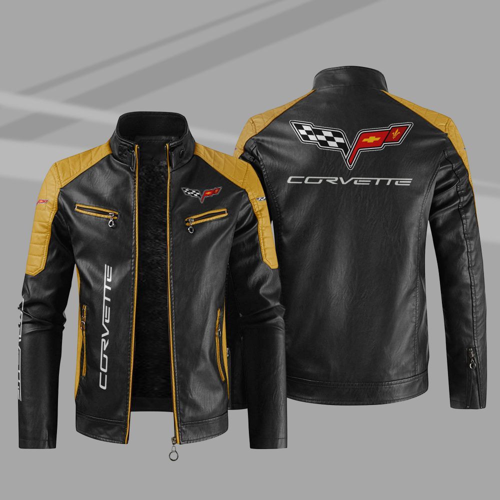 Chevrolet Corvette Car Motor Block Leather Jacket 1