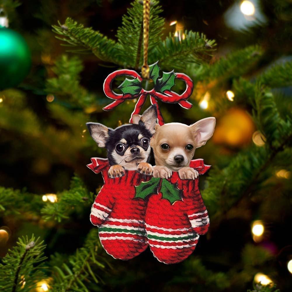 ChihuahuasInsideYourGlovesChristmasHoliday TwoSidedOrnament