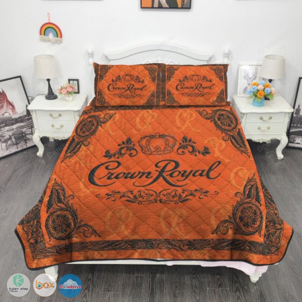 Crown Royal Peach Whisky CR orange Bedding Set 3 Crown Royal Peach Whisky CR orange Quilt Bedding Set 1 2