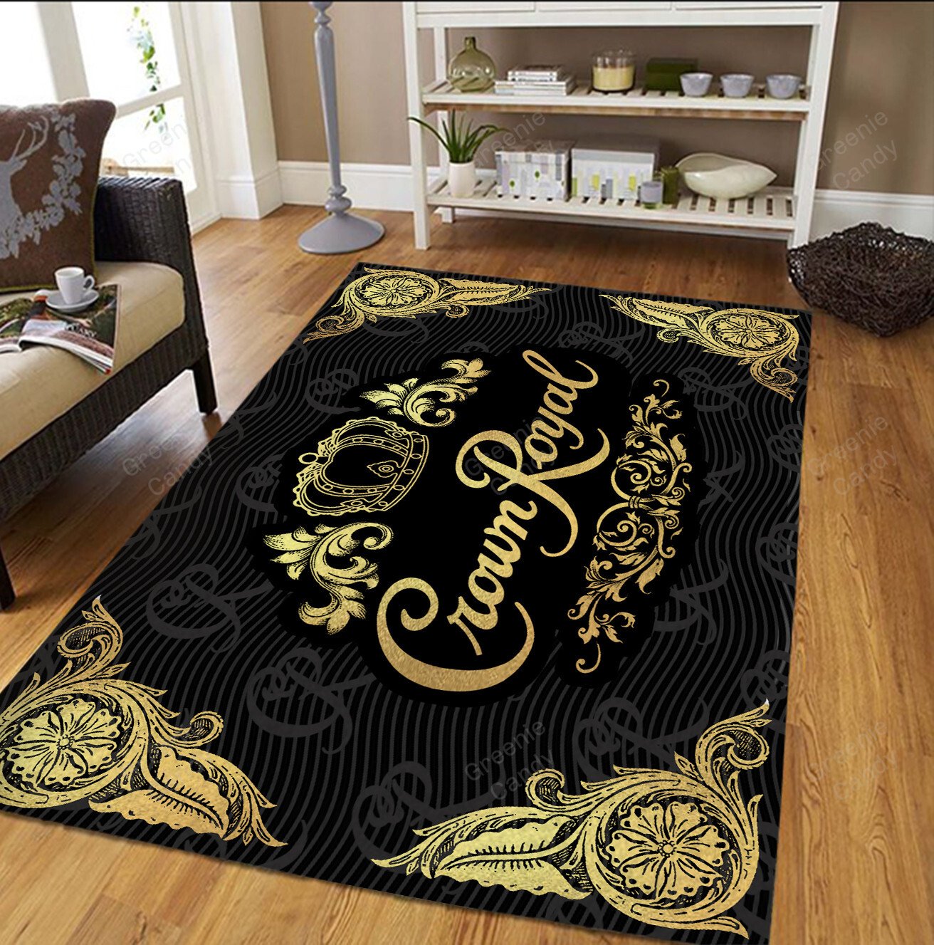 Crown Whiskey Black Rug Carpet