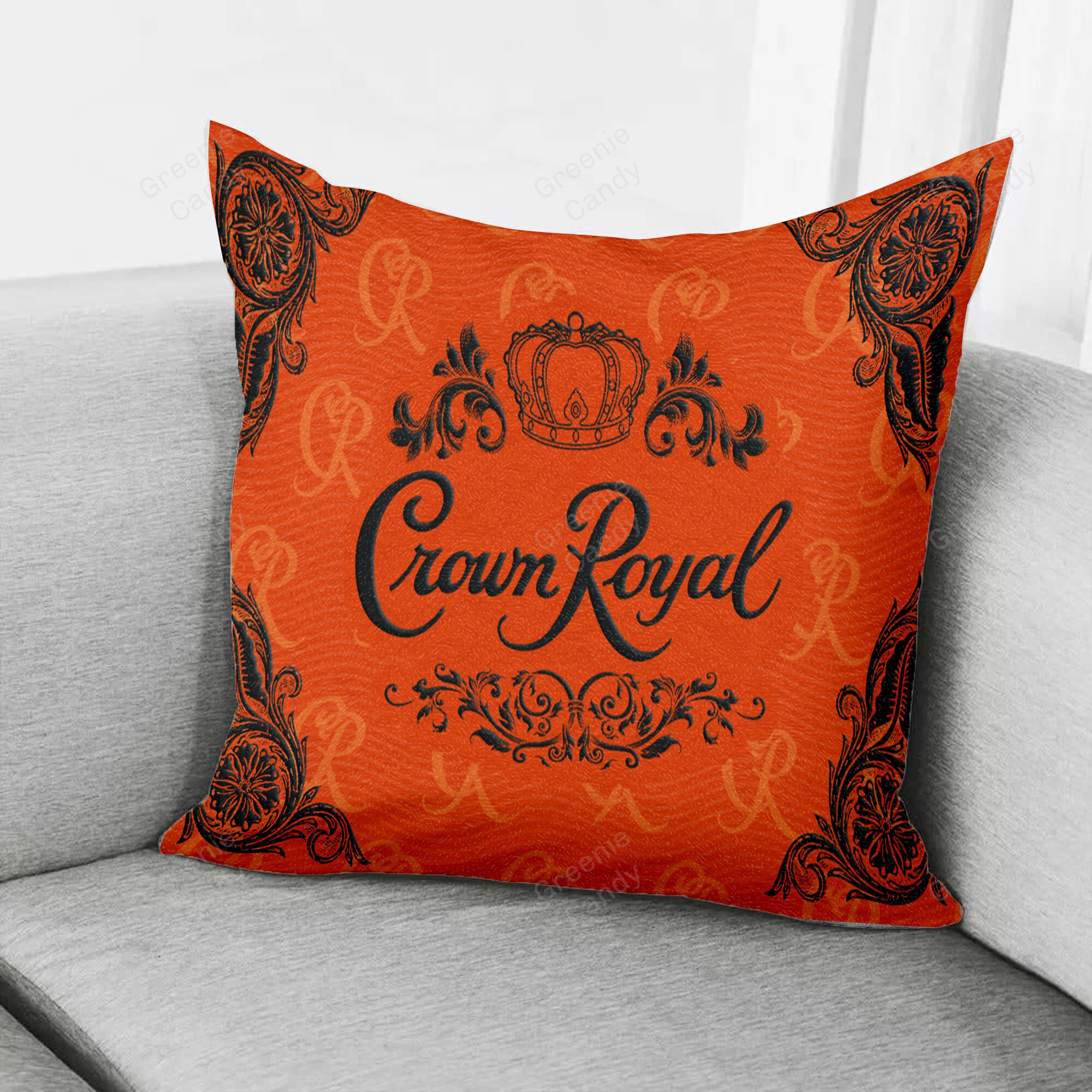 Crown Whiskey Peach Square Pillow Cover