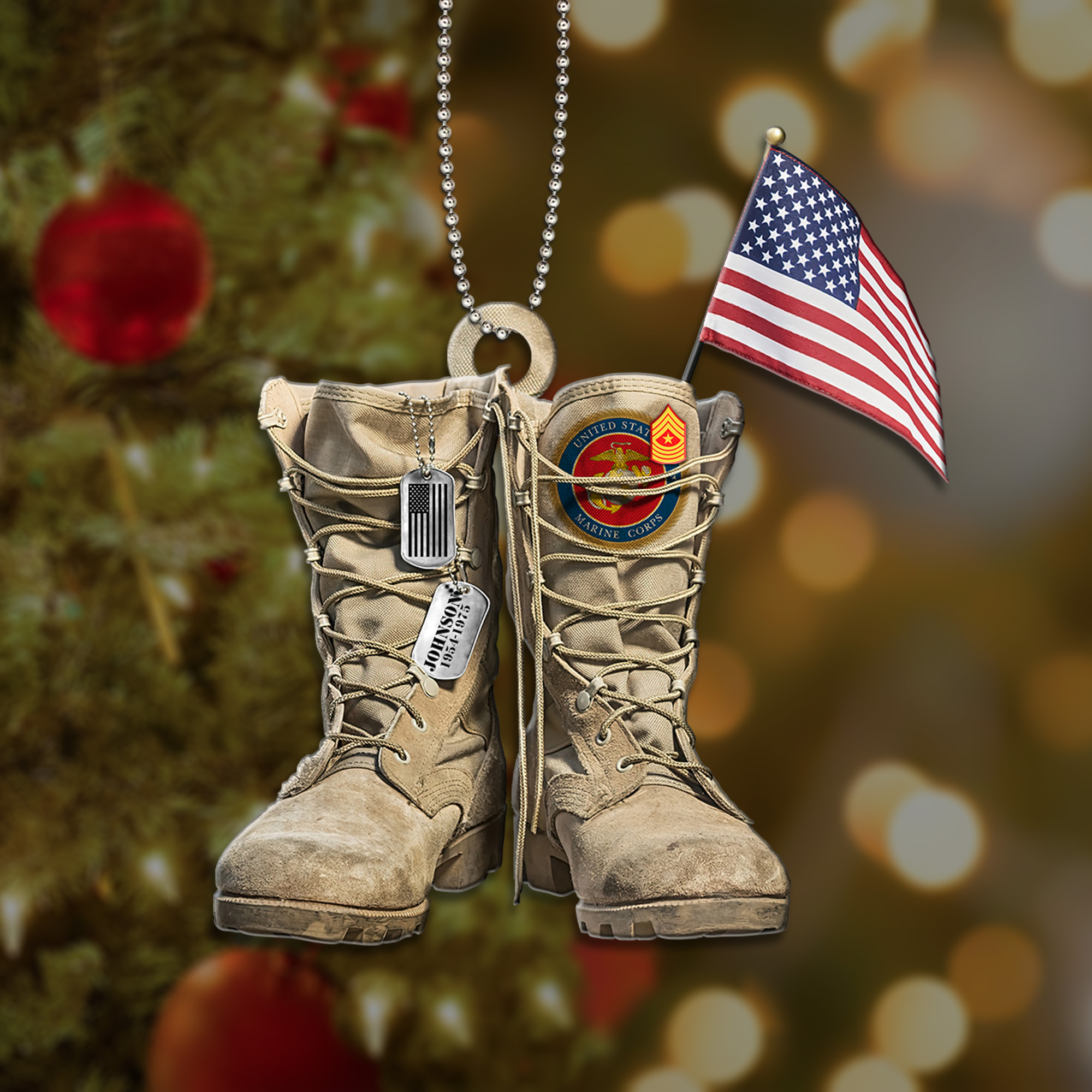 Personalized US MARINE CORPS Military Boots American Flag Car Ornament 3 ETRG 26113004 MkCus3