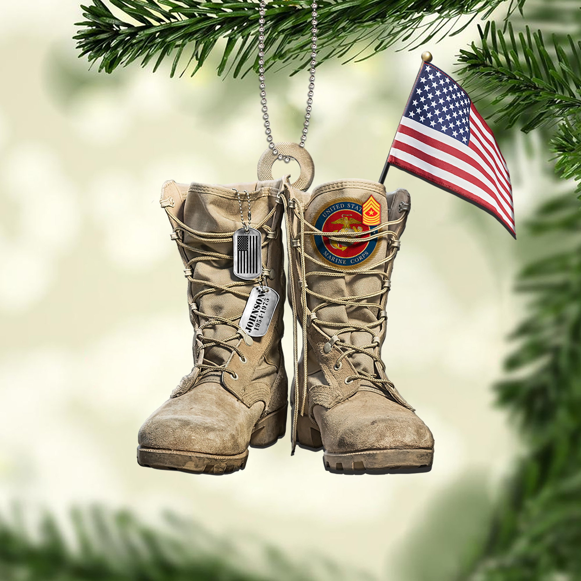 Personalized US MARINE CORPS Military Boots American Flag Car Ornament 4 ETRG 26113004 MkCusAds