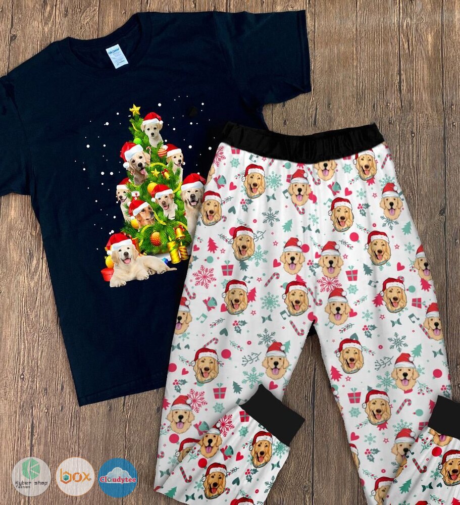 Golden Retriever Christmas tree short sleeves Pajamas Set